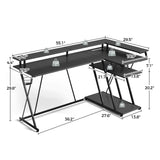 SEVEN WARRIOR L Shaped Gaming Desk with LED Lights & Power Outlets, 55” Reversible Corner Desk with Storage Shelf, Computer Desk with Monitor Stand, Gaming Table with Cup Holder, with Hooks, Black SEVEN WARRIOR