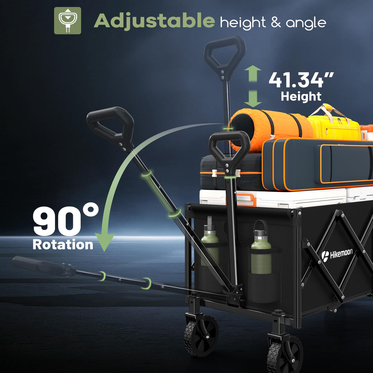 Hikemoon 34'' Extra Long Collapsible Wagons Carts Foldable, 360LBS Heavy Duty Folding Beach Wagon Cart with Wheels, Portable Utility Outdoor Wagon for Grocery, Shopping, Garden, Sports, Camping, Black HIKEMOON