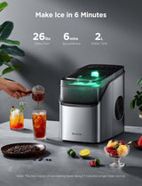 GoveeLife Smart Ice Maker Countertop, Portable Ice Machine with Voice Control, 9 Ice Cubes in 6 Minutes 3 Sizes, 26lbs/24Hrs, Self Cleaning RGB Lights, Quiet Ice Maker with Scoop for Kitchen Silver GoveeLife