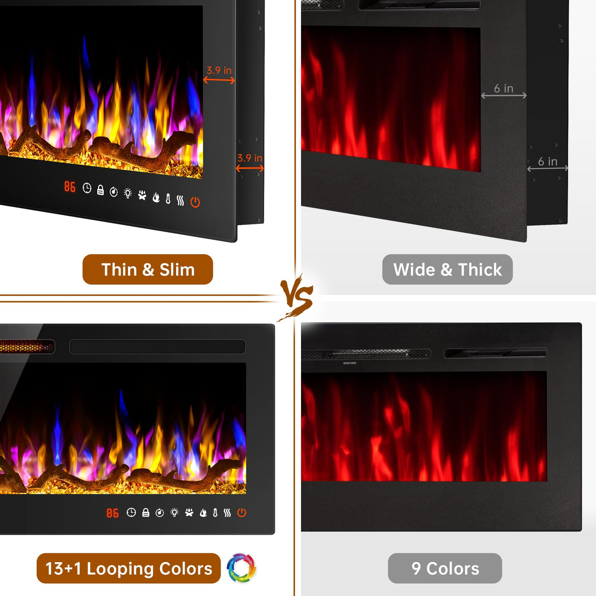 ALPACA 60" Slim Electric Fireplace Recessed and Wall Mounted,Wall Fireplace and Freestanding Linear Fireplace, with Remote Control,13 Adjustable Flame Color and 5 Brightness, 750W/1500W Alpaca