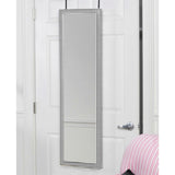 Mirrotek - Full Length Adjustable Over The Door Mirror White Wood Finish Hanging Instant Install Long Body for Bedroom, Dorm Room, 14" x 48" Mirrotek