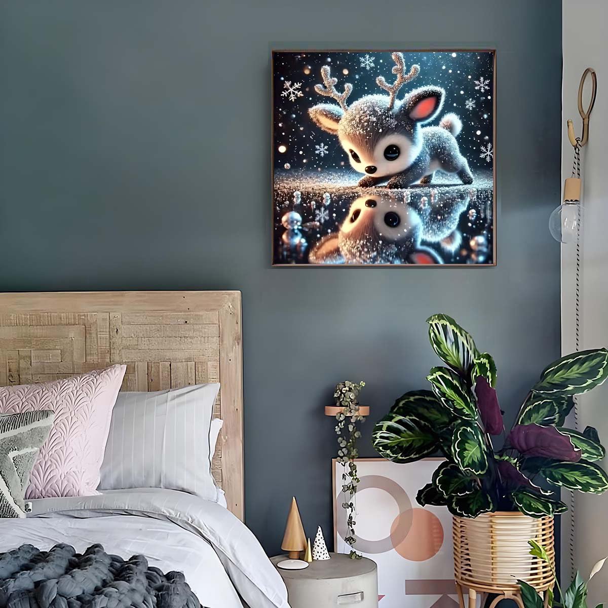 5D Little Deer Diamond Painting Kits for Adults Beginner, Full Round Drill Diamond Art Painting Kits for Animal Deer,DIY Diamond Dot Gem Art for Adults Home Wall Decor 13.8 X 13.8 Inch GEMFAMILY