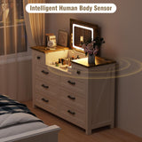 MIIFUNY Dresser with Mirror for Bedroom, 8 Drawer Dresser with Charging Station, Farmhouse Chest of Drawers for Bedroom, Hallway, Kids Room MIIFUNY