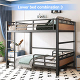 HKOLIE Full XL Over Full XL Bunk Bed, Convertible Metal Bunk Beds Can Separate into Loft Bed and Platform Bed, Heavy Duty Noise-Free Bed Frame with Safety Rails for Adults Teens Kids, Walnut HKOLIE