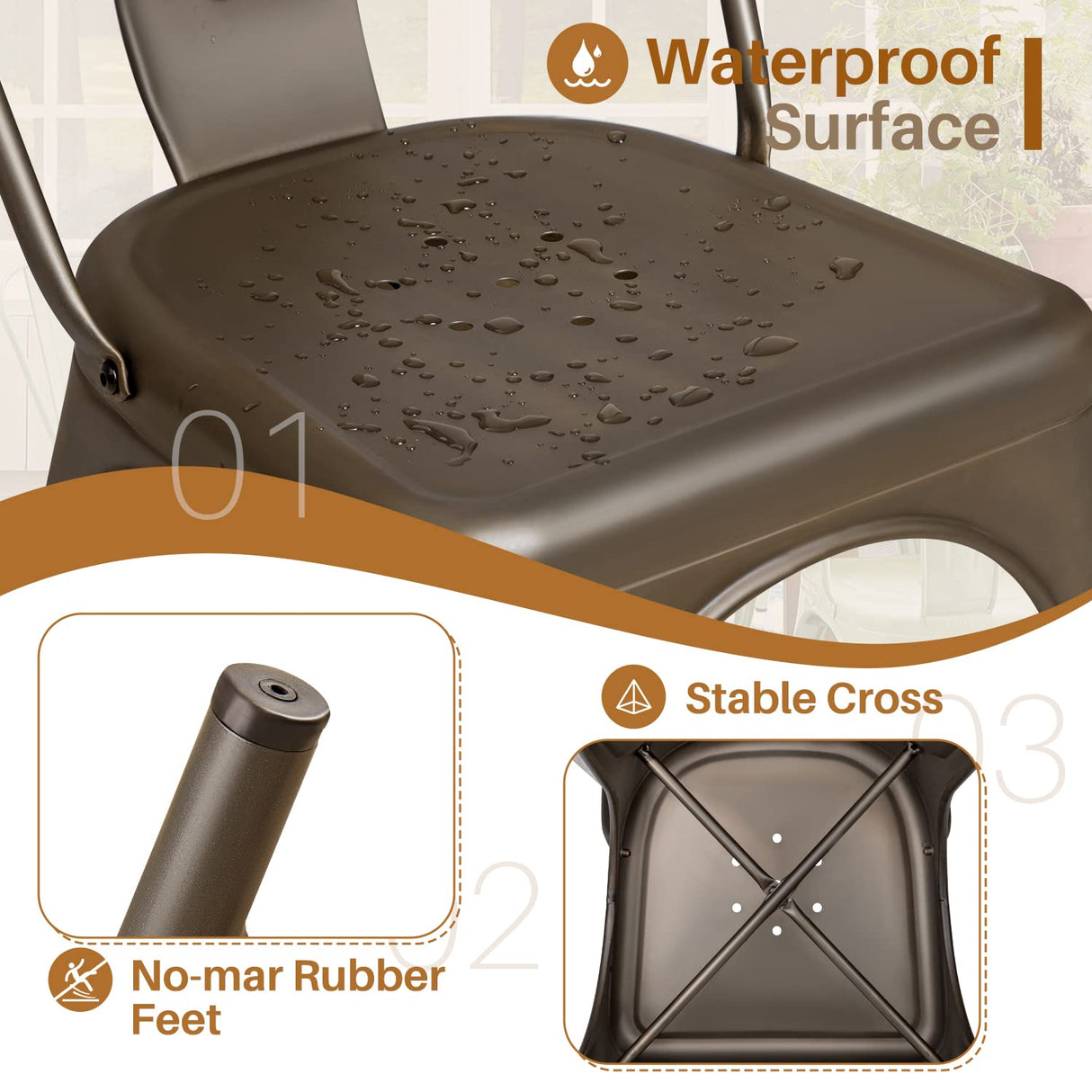 Furmax Metal Dining Chair Indoor Outdoor Use Stackable Classic Trattoria Chair Chic Dining Bistro Cafe Side Metal Chairs Set of 4 (Gun) Furmax