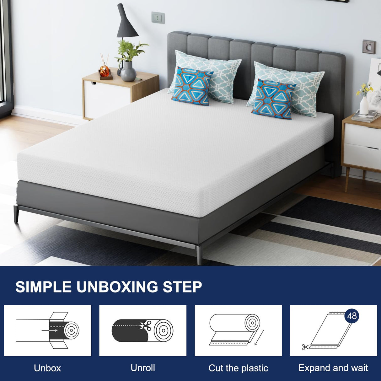 FDW 5 Inch Bamboo Charcoal King Cooling Gel Memory Foam Mattress/Breathable Bed Mattress/Medium-Firm/Pressure Relief/CertiPUR-US Certified/Mattress in a Box, King FDW