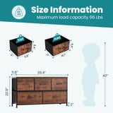 OLIXIS Organizer Storage 5, Chest of Drawers with Fabric Bins, Long Dresser with Wood Top for Bedroom, Closet, Entryway, 11.87" D x 38" W x 20.87" H, Rustic Brown OLIXIS