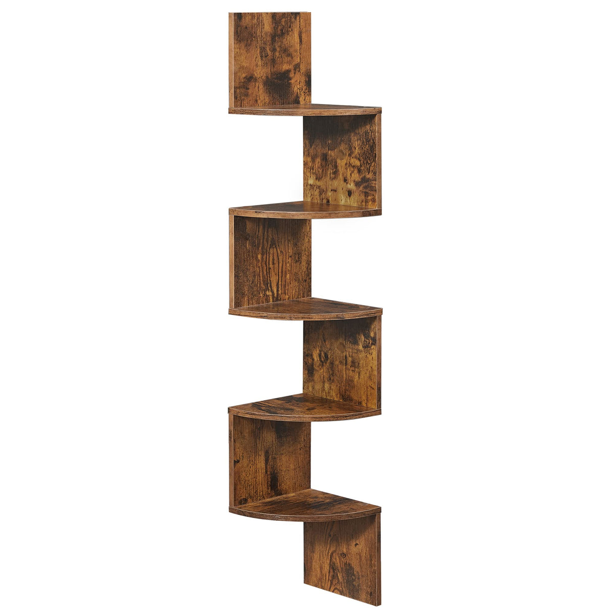 VASAGLE Corner Shelf Wall Mount, 5-Tier Floating Corner Bookshelf, Plant Shelf for Bedroom, Living Room, Bathroom, Home Office, Rustic Brown ULBC72BX VASAGLE