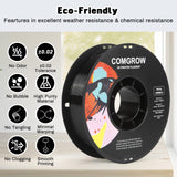 Comgrow PETG 3D Printer Filament 1.75mm, High Precision and Tough 3D Printer Filament 2kg (4.4LBS), Dimensional Accuracy +/- 0.02 mm, Fit Most 3D Printers Black+Black Comgrow