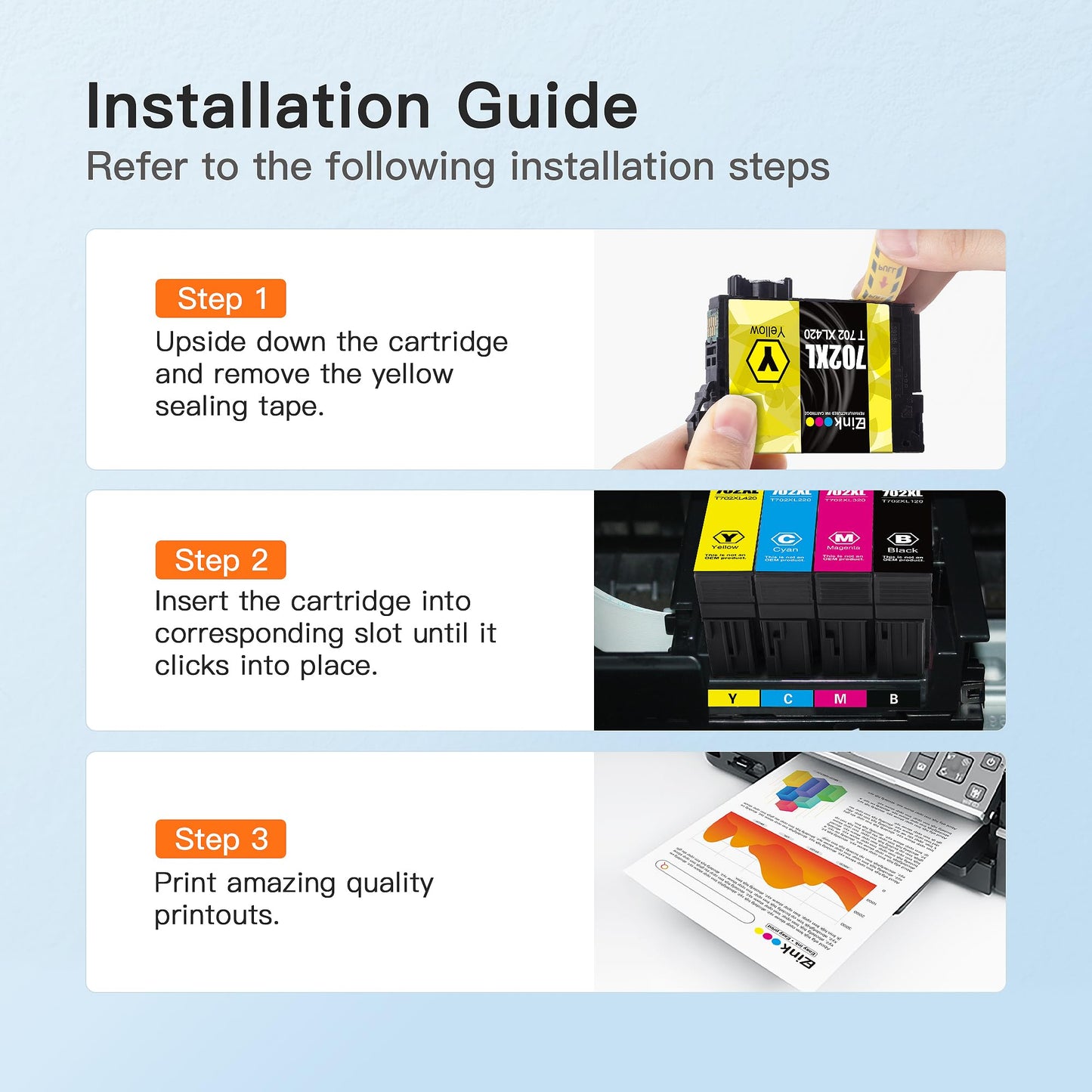 E-Z Ink Remanufactured Ink Cartridge Replacement for Epson 702XL Combo Pack T702XL 702 T702 to use with Workforce Pro WF-3720 WF-3730 WF-3733 Printer (1 Black, 1 Cyan, 1 Magenta, 1 Yellow, 4 Pack)