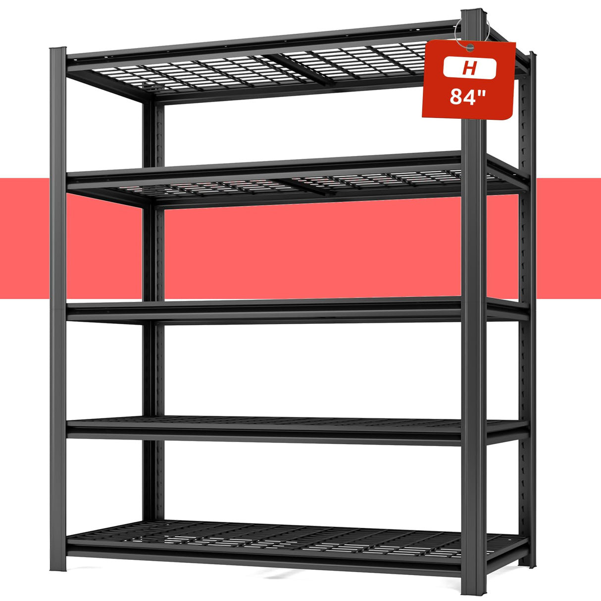 SYLOUGH 55.12" W Father&I 5-Shelf Industrial Adjustable Heavy-Dudy Tall Metal Garage Storage Shelves Shelving Units/Steel Wire Rack System (Commercial) for Basement/Shop, 84" H*55.12" W*24" D*, Black SYLOUGH