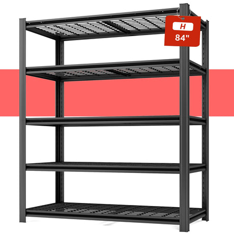 SYLOUGH 55.12" W Father&I 5-Shelf Industrial Adjustable Heavy-Dudy Tall Metal Garage Storage Shelves Shelving Units/Steel Wire Rack System (Commercial) for Basement/Shop, 84" H*55.12" W*24" D*, Black SYLOUGH