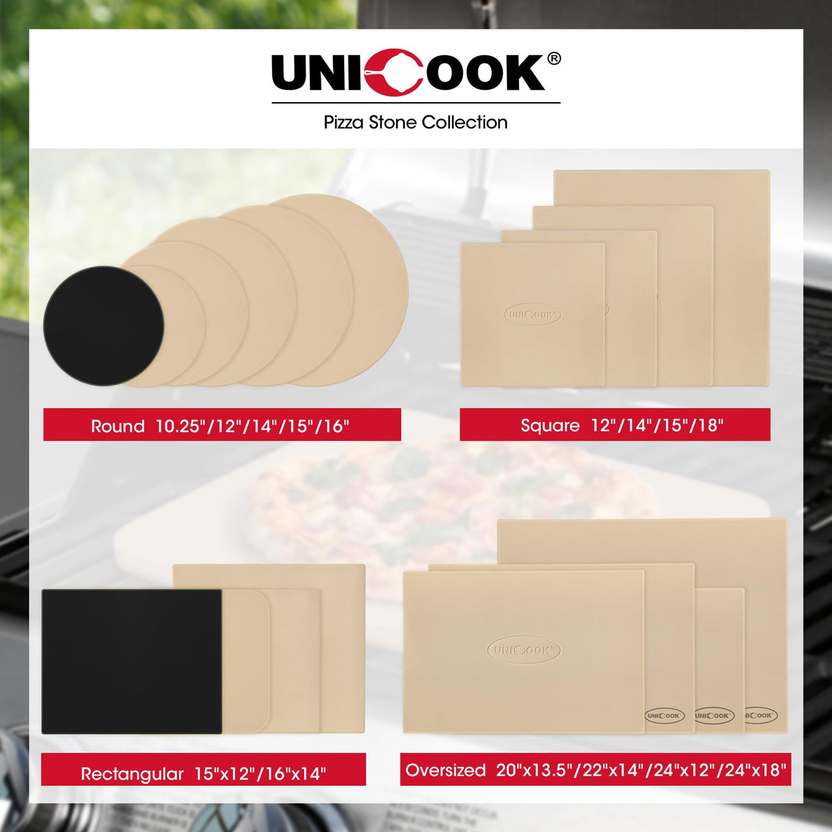 Unicook Pizza Stone for Oven and Grill, 15 Inch Large Baking Stone, Heavy Duty Cordierite Bread Pizza Pan, Thermal Shock Resistant Cooking Stone for Pizza, Bread, Cookie and More Unicook