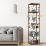 VYRIVA 5 Tier Square Rotating Bookshelf Tower, Spinning Bookshelf, 360° Display Round Bookcase, Floor Standing Corner Revolving Bookshelf Organizer Storage Rack for Home Study Office, Small Spaces VYRIVA