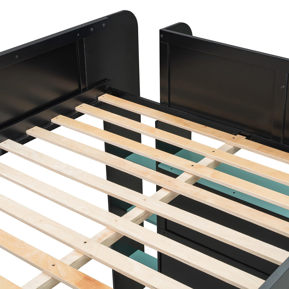 QVUUOU Full Size Gaming Bunk Bed with Desk and Wardrobe, Wood Loft Bed with RGB Lights, USB Charging, Cable Management and Ample Storage Drawers (Blue) QVUUOU