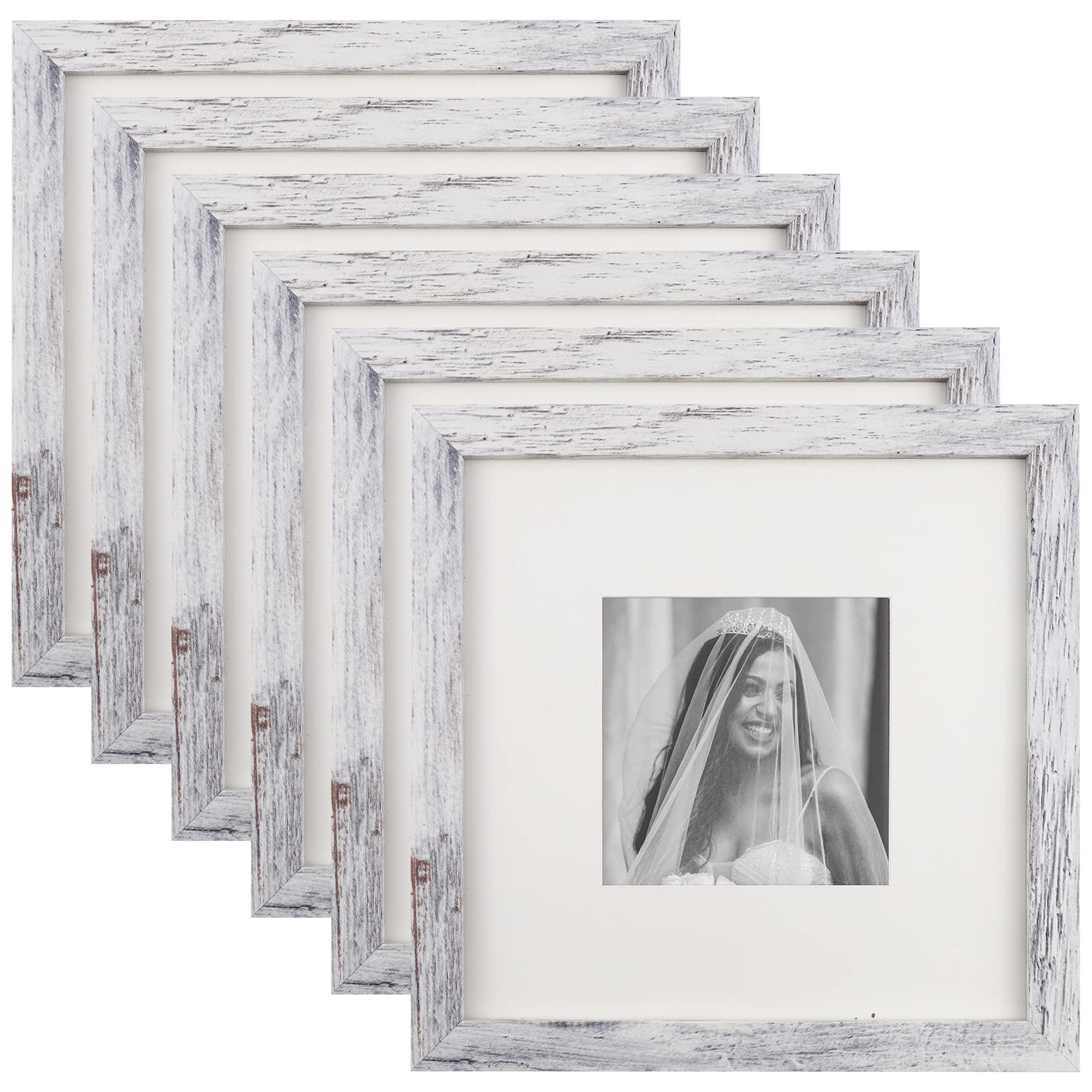 TOFOREVO 8x8 Square Picture Frames Set of 6 Distressed White Wood Grain Photo Frame for Gallery Wall Mounting or Tabletop Display - WoodArtSupply