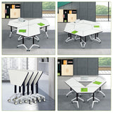 CUAOCEZ Conference Room Table Foldable Flip Top Mobile Training Table,combinable trapezoidal Conference Table Computer Desk,Metal Frame,with Modesty and Lockable Wheels Seminar Training Table (8PCS) CUAOCEZ
