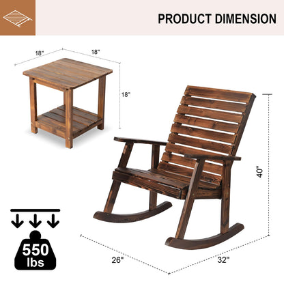 3 PCS Rocking Bistro Set - Outdoor Wood Rocking Chairs with The Coffee Table Rustic Porch Rocker Chair for Deck, Garden, Backyard, Porch - WoodArtSupply