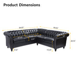QHITTY L-Shaped Sofa, Sectional Chesterfield Leather Couch 5-Seater Upholstered Small Accent Tufted Sofa with Rolled Armrest and Nailhead Design for Living Room, Apartment, Office (Black) QHITTY