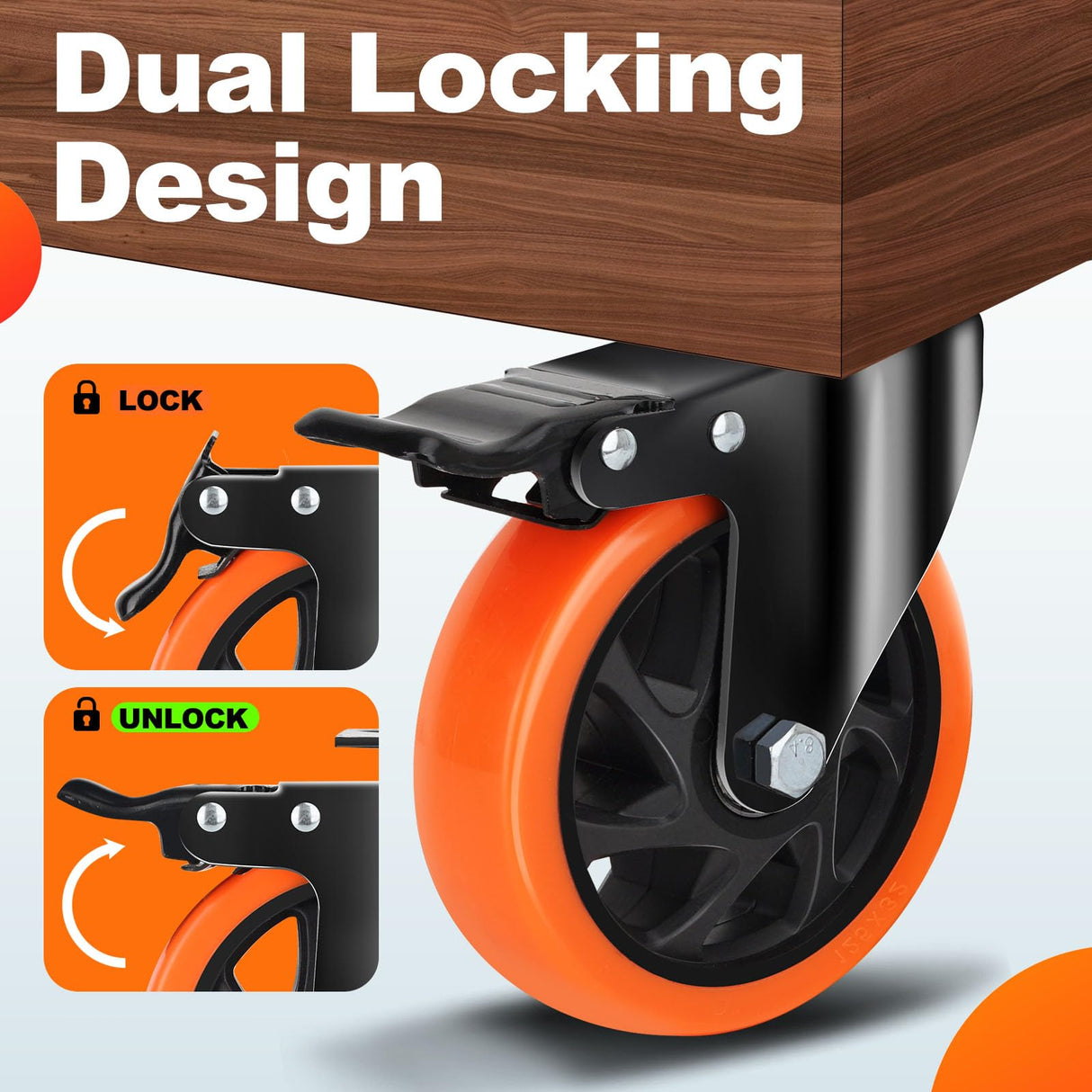 QNCZ Caster Wheels, 5 Inch Heavy Duty Casters Set of 4, Silent Industrial Casters Load 2600lbs, Swivel Casters for Furniture, Workbench and Cart Wheels QNCZ