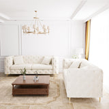 DAMAIFROM 75" Sofa Couch Mid Century Modern Velvet Couch Tufted Button Sofa High Armrest & Metal Gold Legs Luxury Chesterfield Decor with 2 Piilows Comfy Loveseat for Living Room, Beige White DAMAIFROM