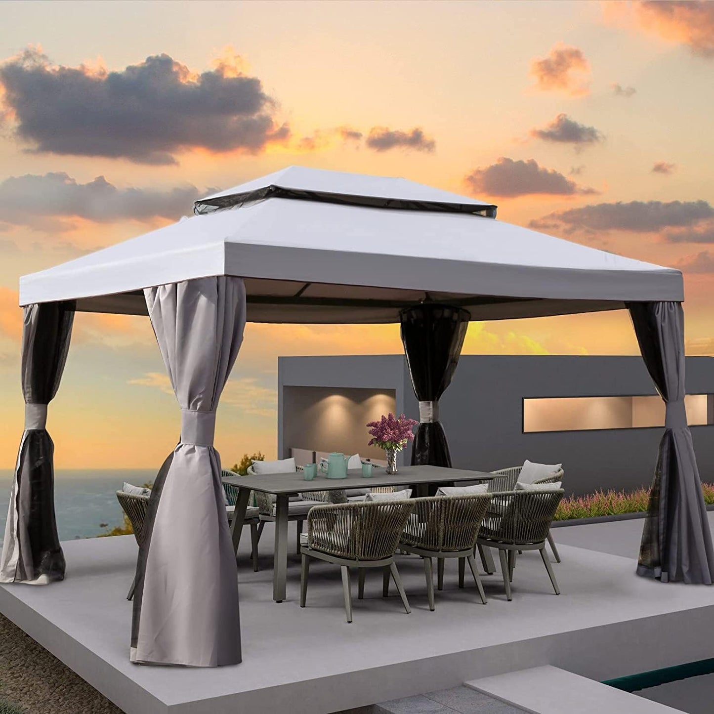 Grand Patio 10x13 Ft Patio Gazebo,Outdoor Gazebo Canopy with Mosquito Netting and Curtains,Sturdy Straight Leg Tent Soft Top Gazebo for Patios Deck Backyard - WoodArtSupply