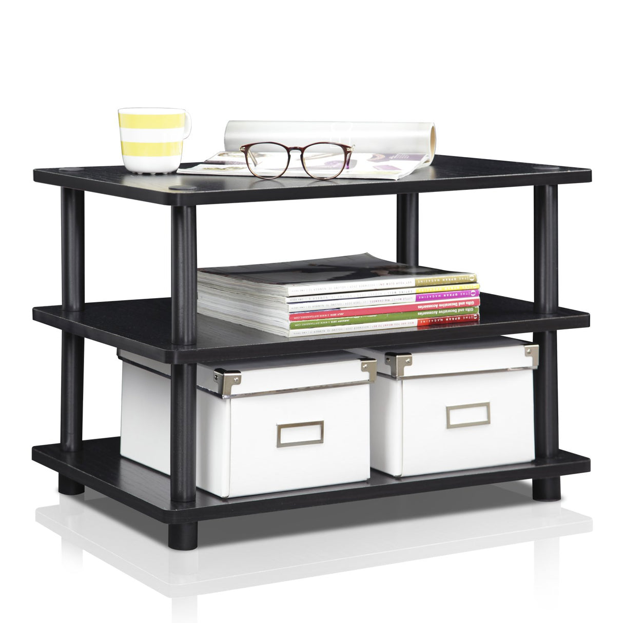 FURINNO Turn-N-Tube Easy Assembly 3-Tier Corner TV Stand, Blackwood/Black Furinno