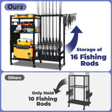 TC-HOMENY 16-Rod Fishing Rod Holder for Garage, Fishing Pole Rack Cart Fit All Fishing Rods, 3 Tier Fishing Tackle Storage Organizer Rack with Storage Bag, For Living Room TC-HOMENY