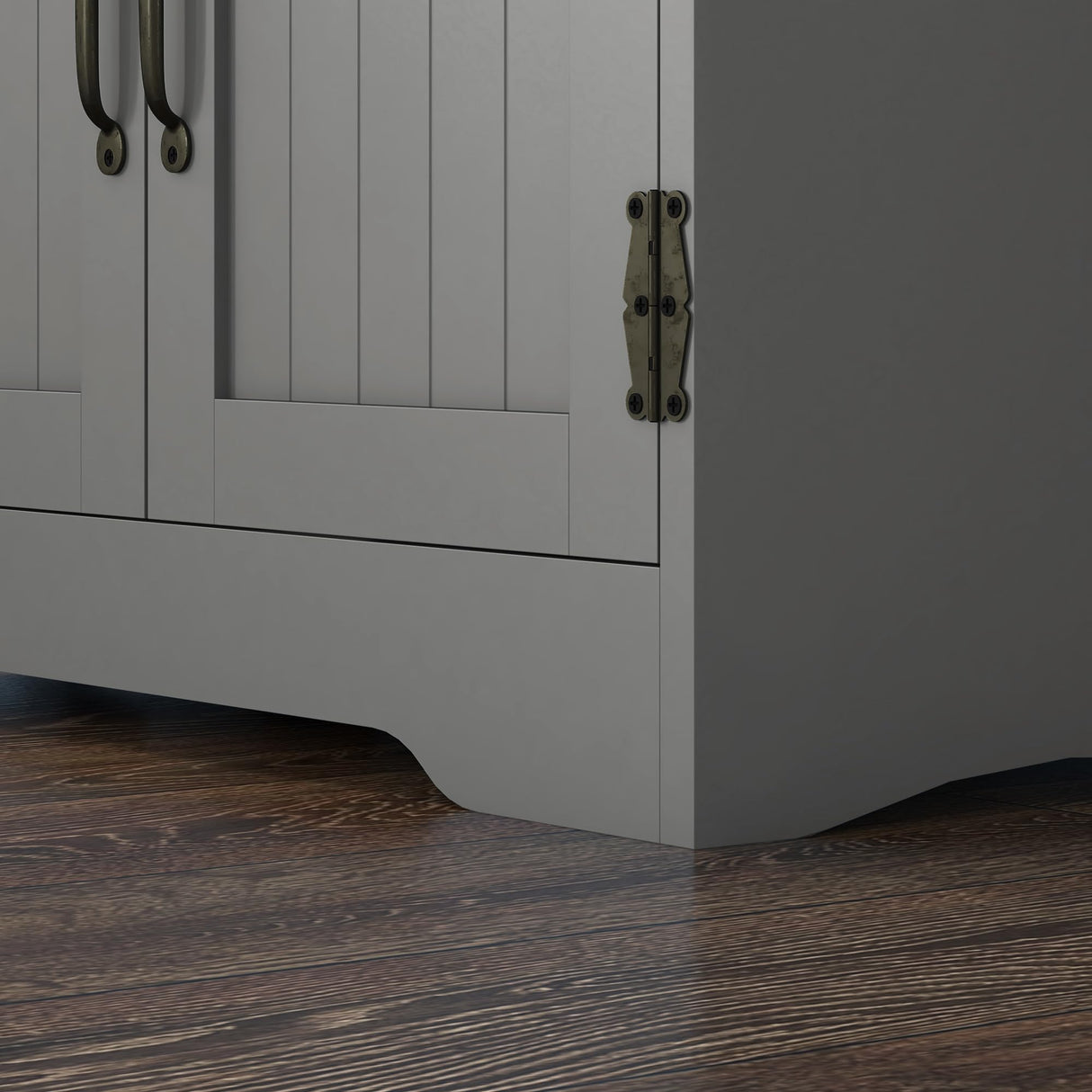 HOMCOM 48.5" Kitchen Pantry Cabinet, Compact Farmhouse Storage Cabinet Organizer with 2 Adjustable Shelves and 4 Beadboard Doors for Dining Room, Gray HOMCOM