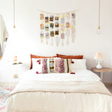 Mkono Macrame Hanging Photo Display Wall Decor with String Lights, Boho Wooden Beads Garland Collage Picture Card Frame Holder with 45 Clips for Bedroom Living Room Dorm, Teen Girls Christmas Gifts Mkono