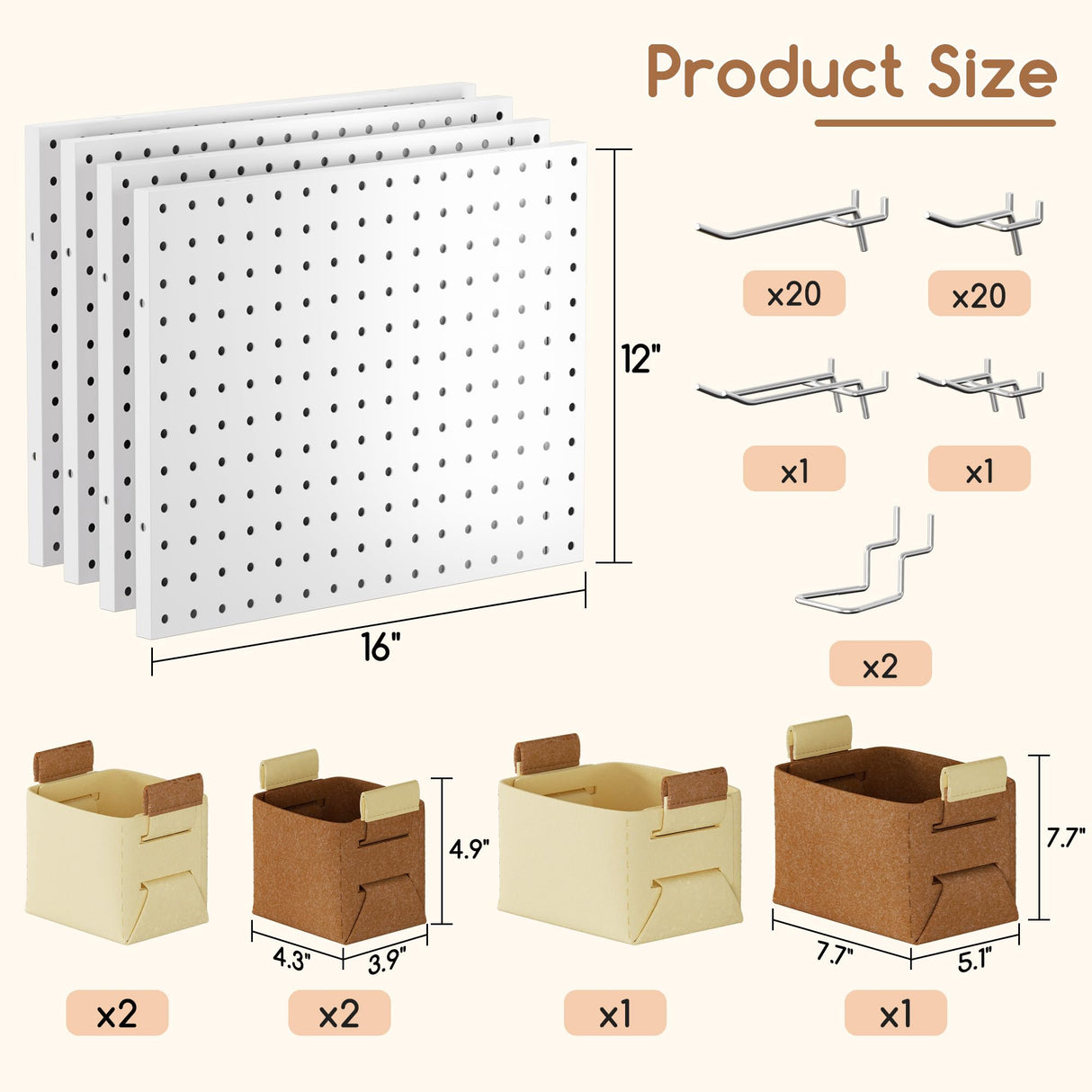 Spampur Peg Board, 4 Pack Metal PegBoard Organizer with Accessories, White Pegboard Panels with 50 Pcs Hooks and Baskets, Wall Organizer for office, Craft Room Organization, Garage, Sewing Room Spampur
