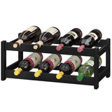 BAMEOS Wine Rack Freestanding 8 Bottle 2 Tier Bamboo Wine Racks Countertop Cabinet Wine Holder Wine Storage Shelf for Kitchen, Bar, Pantry, Wine Cellar, Countertop Black (16.85 L x 9.25W x 7H) BAMEOS