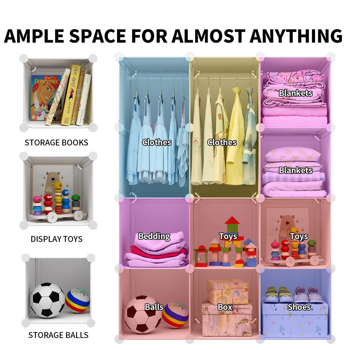 VIPZONE Baby Closet,Dresser, Kids Closet Organizers, Portable Kids Wardrobe for Closet, Bedroom, Nursery, Cubby, Cabinet, Clothes, Dress, Baby Storage Shelf, Armoire Clothes Hanging (12 Cube, White) VIPZONE