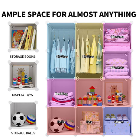 VIPZONE Baby Closet,Dresser, Kids Closet Organizers, Portable Kids Wardrobe for Closet, Bedroom, Nursery, Cubby, Cabinet, Clothes, Dress, Baby Storage Shelf, Armoire Clothes Hanging (12 Cube, White) VIPZONE