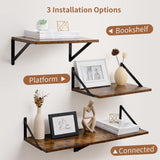 Axeman Deep Floating Shelves, 16W x 12D Rustic Wood Floating Shelves Set of 2, 12 Inch Deep Large Floating Shelves for Wall Decor, Hanging Shelves for Farmhouse Kitchen Bathroom Bedroom - Rustic Brown Axeman