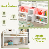 Giantex White Low Loft Bed with LED Lights, Bookcase, Storage, and Staircase for Kids Giantex