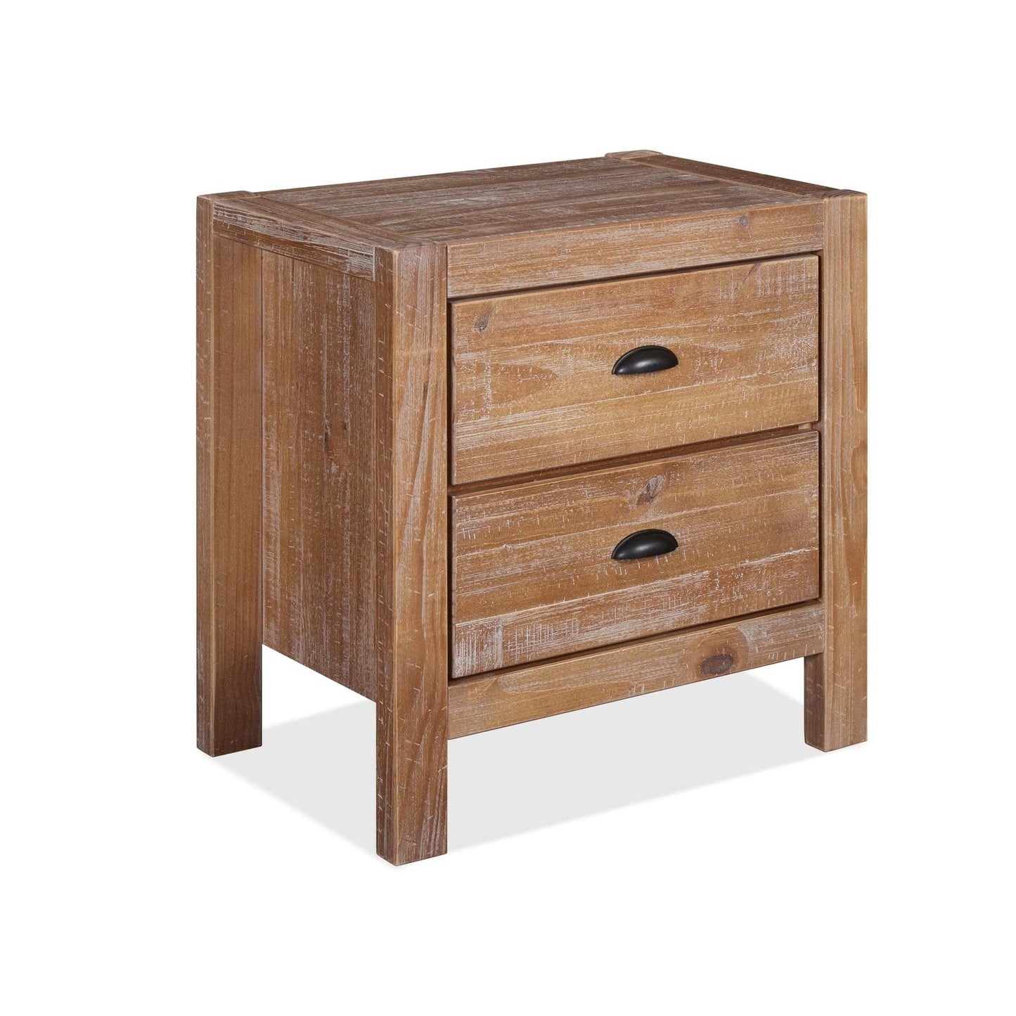 Grain Wood Furniture Montauk 2-Drawer Bedside Nightstand, Solid Wood with Driftwood Finish - WoodArtSupply