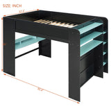 Full Size Gaming Loft Bunk Convertible Bed, Bedroom Furniture Esports Style Bed with Height-Adjustable Desk, RGB Light Strip and USB Port, Wood Gaming Bed Frame with Open Wardrobe and Shelves (Blue) YSWH