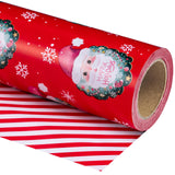 WRAPAHOLIC Reversible Christmas Wrapping Paper - Mini Roll - 17 Inch x 33 Feet - Red Santa Claus and Stripes Design for Christmas, Holiday, Party Celebration WRAPAHOLIC
