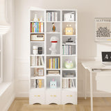 VECELO 8-Tier Narrow Bookshelf, Modern Tall Bookcase with Adjustable Shelves, Raised Base & Fabric Drawer, Storage Rack for Living Room, Bedroom, Office, White VECELO