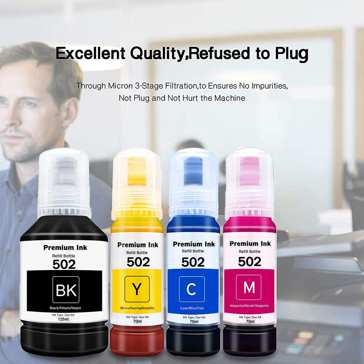 Seogol Compatible Epson 502 T502 Refill Ink Bottles Replacement for Ecotank ET-2750 ET-3750 ET-4750 ET-2760 ET-3760 ET-4760 ET-2700 ET-3700 ET-3710 ET-15000 ST-2000 ST-3000 ST-4000 - 4 Pack seogol