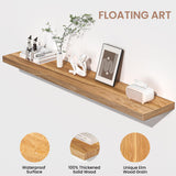 Fun Memories 48 Inch Floating Shelf, 9.3" Deep Solid Elm Fireplace Mantel Shelf, Rustic Wall-Mounted Display Shelves with Invisible Heavy-Duty Metal Bracket, Natural Fun Memories