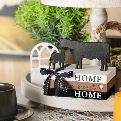 Geetery 5 Pcs Wood Farm Decor Farmhouse Sign Farm Home Tiered Tray Decor Rustic Mini Wood Book Stacks Table Decorations for Home Living Room Table Sign (Cow)