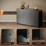 7 Drawer Dresser for Bedroom, Farmhouse Wood Chest of Drawers, Wide TV Stand Closet Storage Furniture with Metal Handle, Modern Wooden Clothes Organizer for Hallway, Living Room, Entryway, Black Xixini