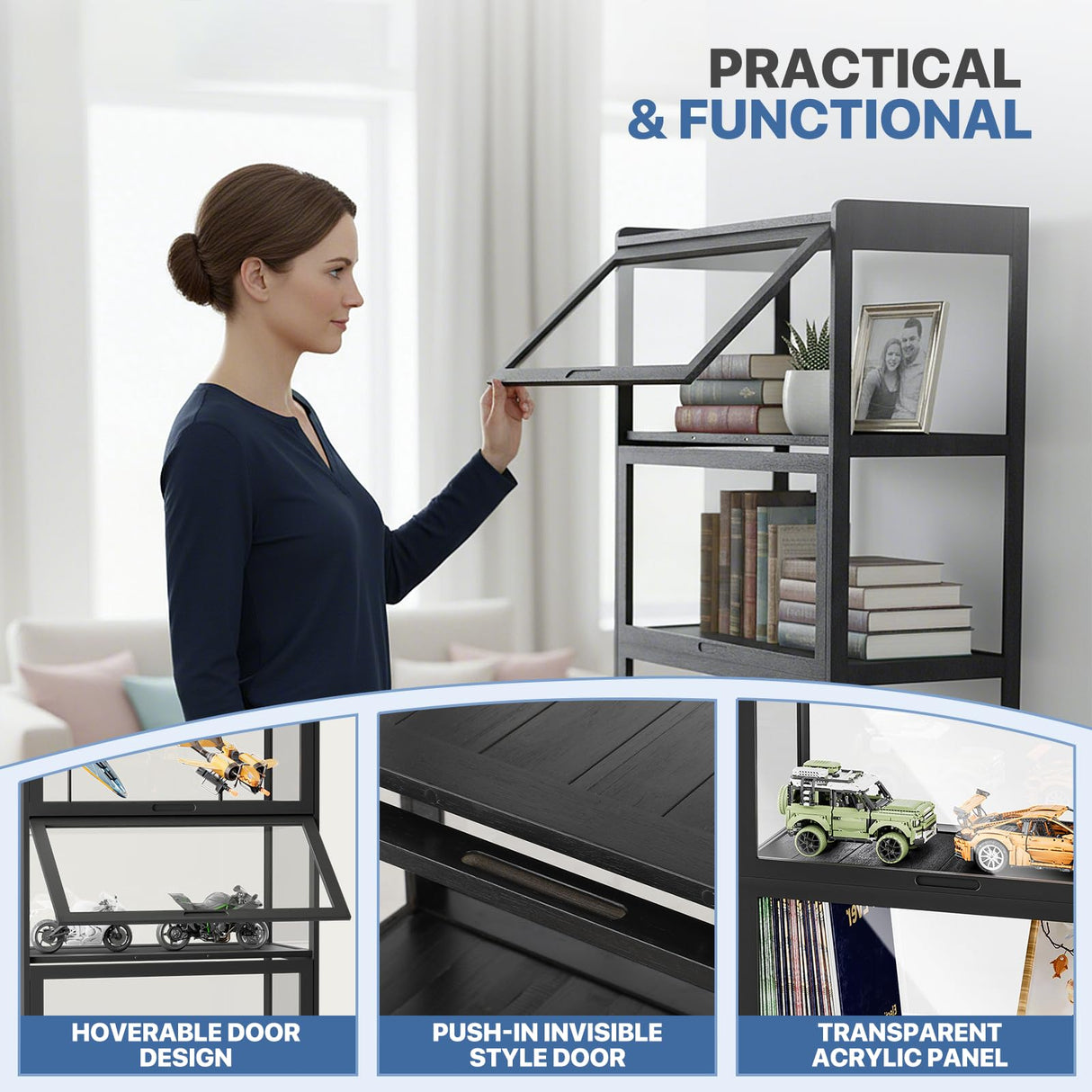 Magshion Display Cabinet with Acrylic Doors, 5-Tier Curio Cabinet for Collectibles, Display Case Showcase for Living Room, Office, 27.5"(L) x 13.5"(W) x 67.5"(H), Black Magshion