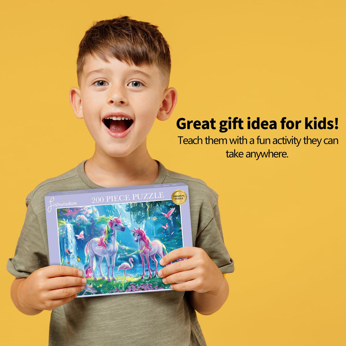 Fishwisdom 200 Pieces Jigsaw Puzzles for Adults and Teens and Kids Family Happy Games Princess Unicorns World for Girls (Unicorns' Rainbow Play) fishwisdom