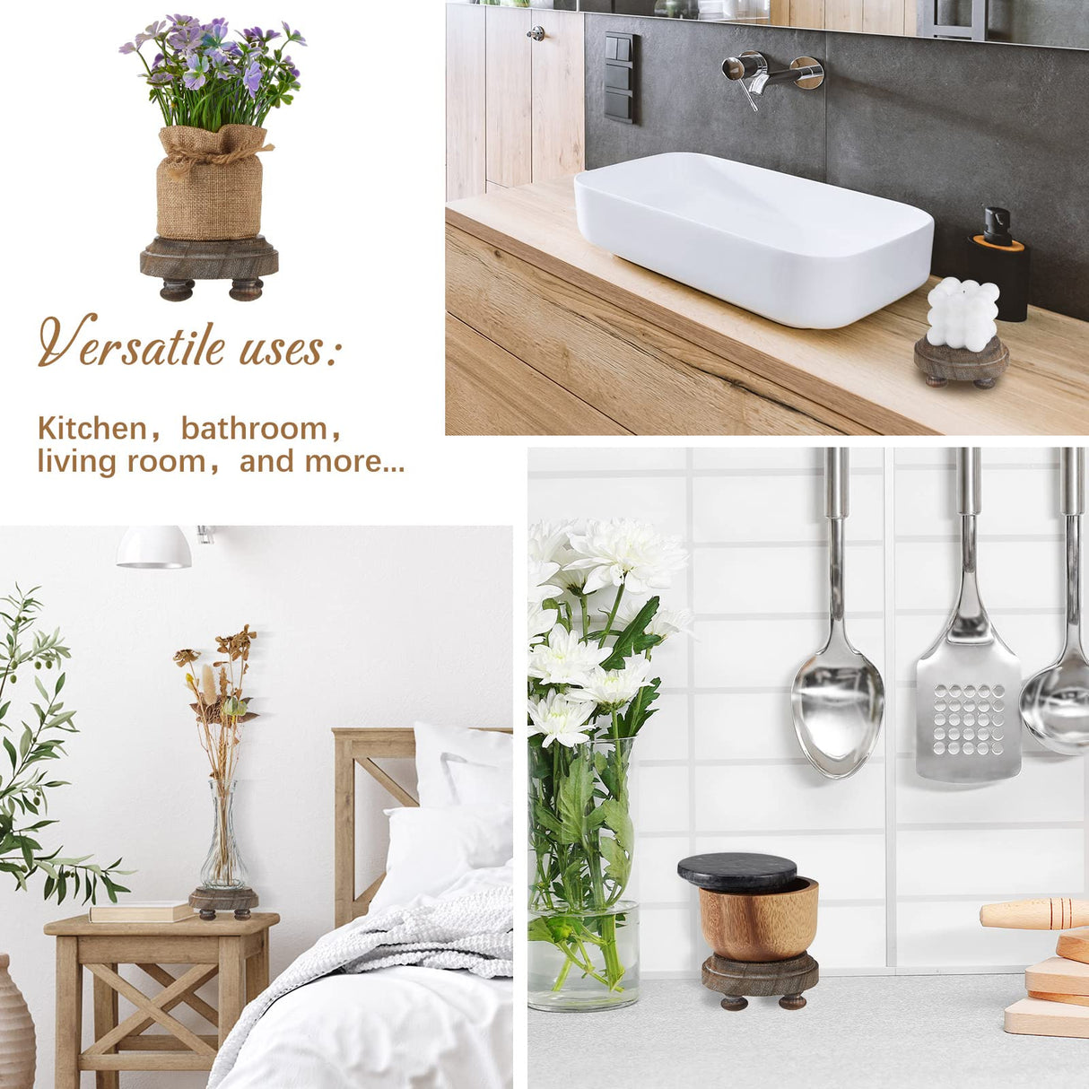 Yalikop 2 Pieces Wood Risers for Decor Farmhouse Wood Riser Rustic Pedestal Wood Pedestal Mini Riser Stand for Tiered Serving Stands Farmhouse Cake Food Plant Display Decor Yalikop