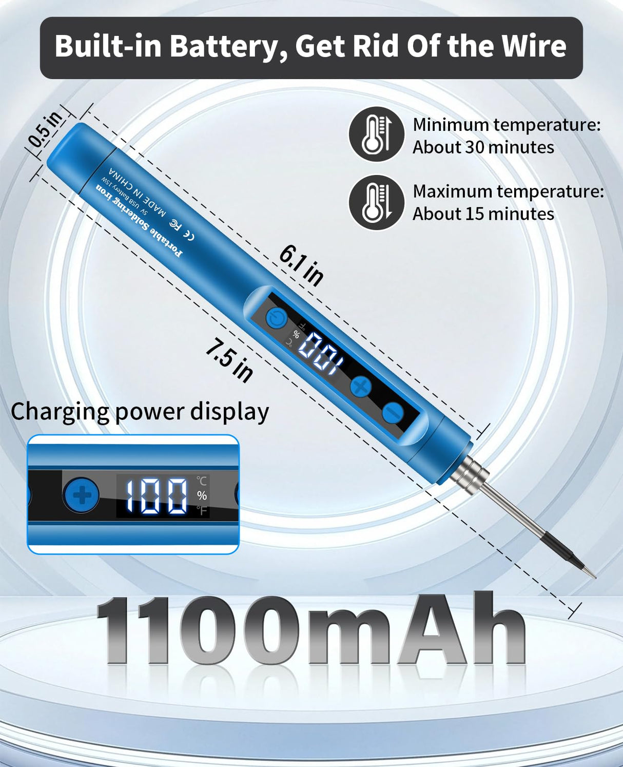 Cordless Soldering Iron Kit - 1100mAh USB Rechargeable Portable Cordless Soldering Gun - LCD Digital Adjustable Temperature Thermostatic for Home Appliance Repair, DIY Qyvorae