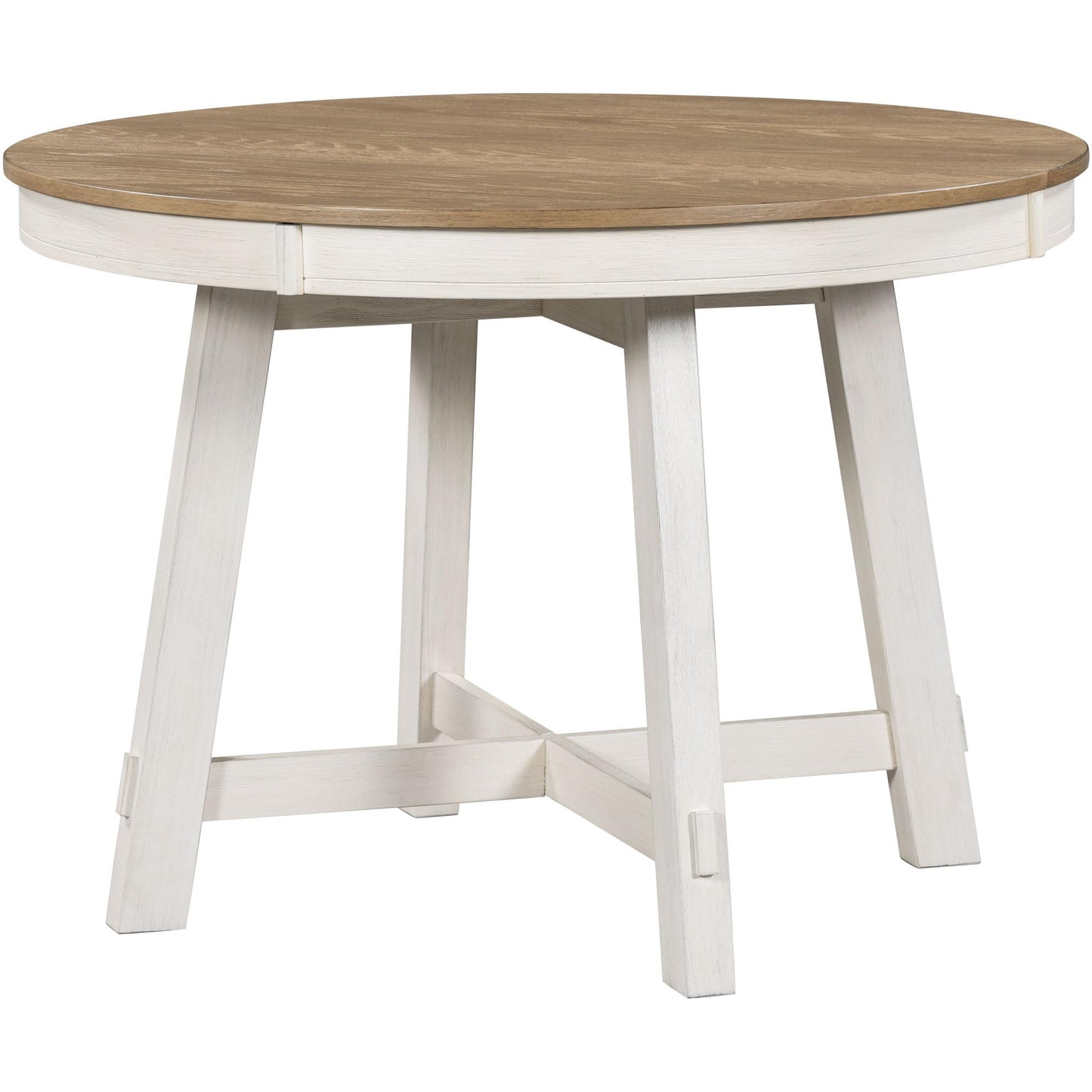 Bellemave Round Dining Table, Wood Extendable Kitchen Table with 16" Leaf, Round Top Tabletap and X Trestle Pedestal Base for Dining Room, Kitchen, Oak Natural Wood and Antique White Dinner T - WoodArtSupply