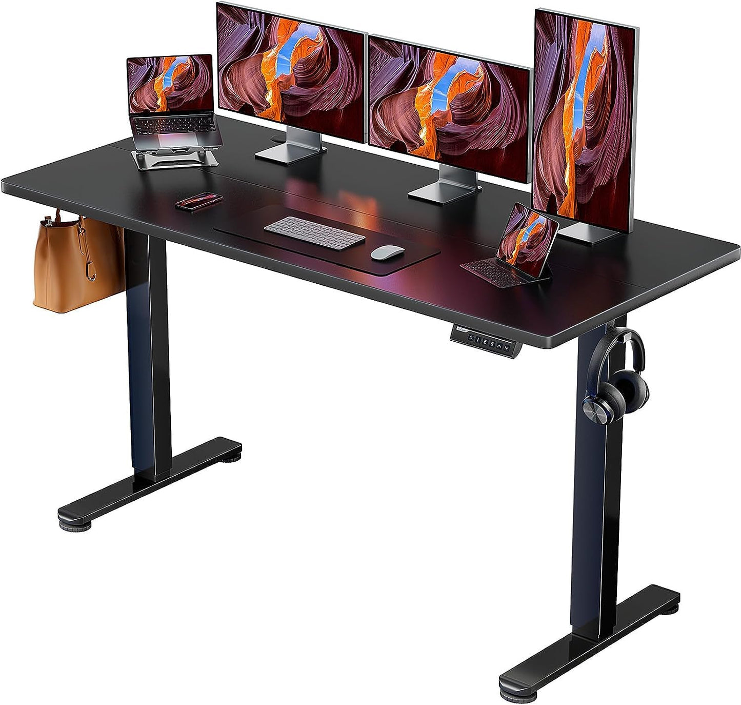 ErGear Height Adjustable Electric Standing Desk, 63x 28 Inches Sit Stand up Desk, Large Memory Computer Home Office Desk (Black) - WoodArtSupply